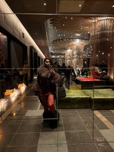 Load image into Gallery viewer, Wine Mongolian fur trim leather fur lined jacket
