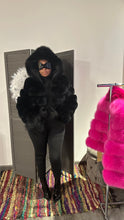 Load image into Gallery viewer, Hooded black luxury fur jacket
