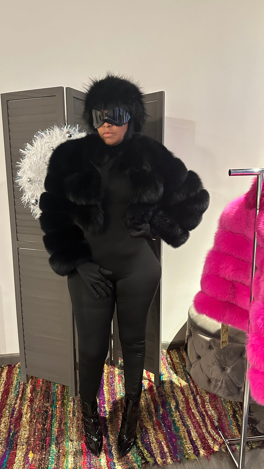 Black luxury crop fur