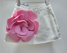 Load image into Gallery viewer, Pink rose white denim skirts
