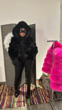 Load image into Gallery viewer, Hooded black luxury fur jacket

