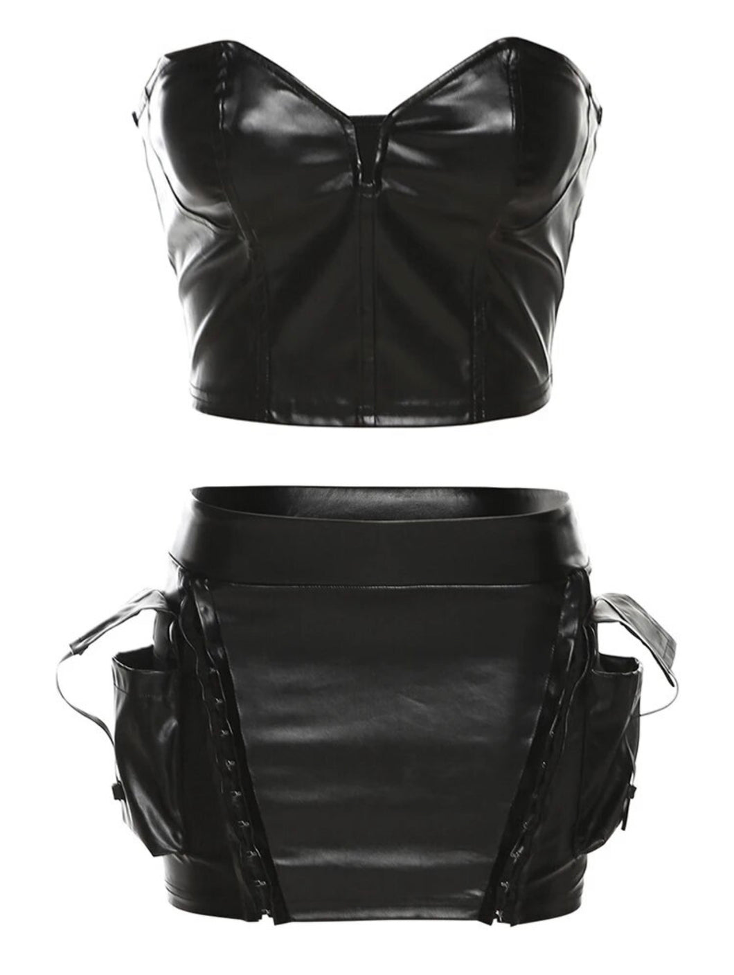 Vegan leather corset set