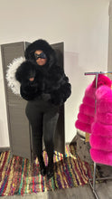 Load image into Gallery viewer, Hooded black luxury fur jacket
