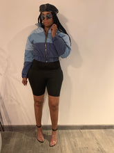 Load image into Gallery viewer, Shades of denim puffer jacket
