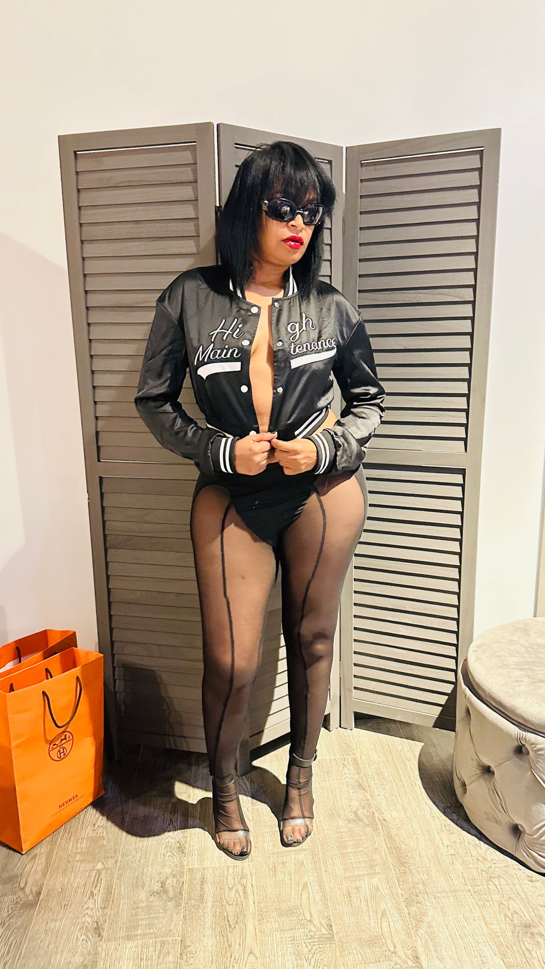 High Maintenance satin baseball jacket