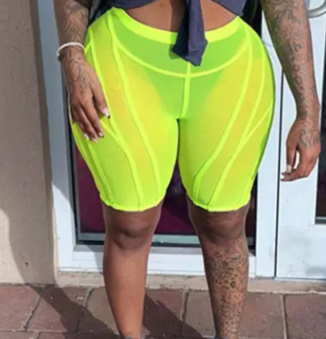 Lime green sheer shorts