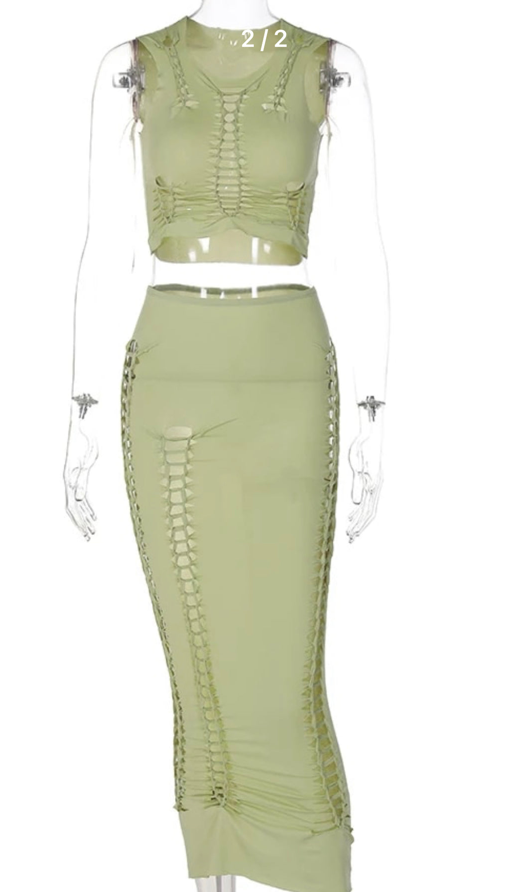 Olive distressed skirt set