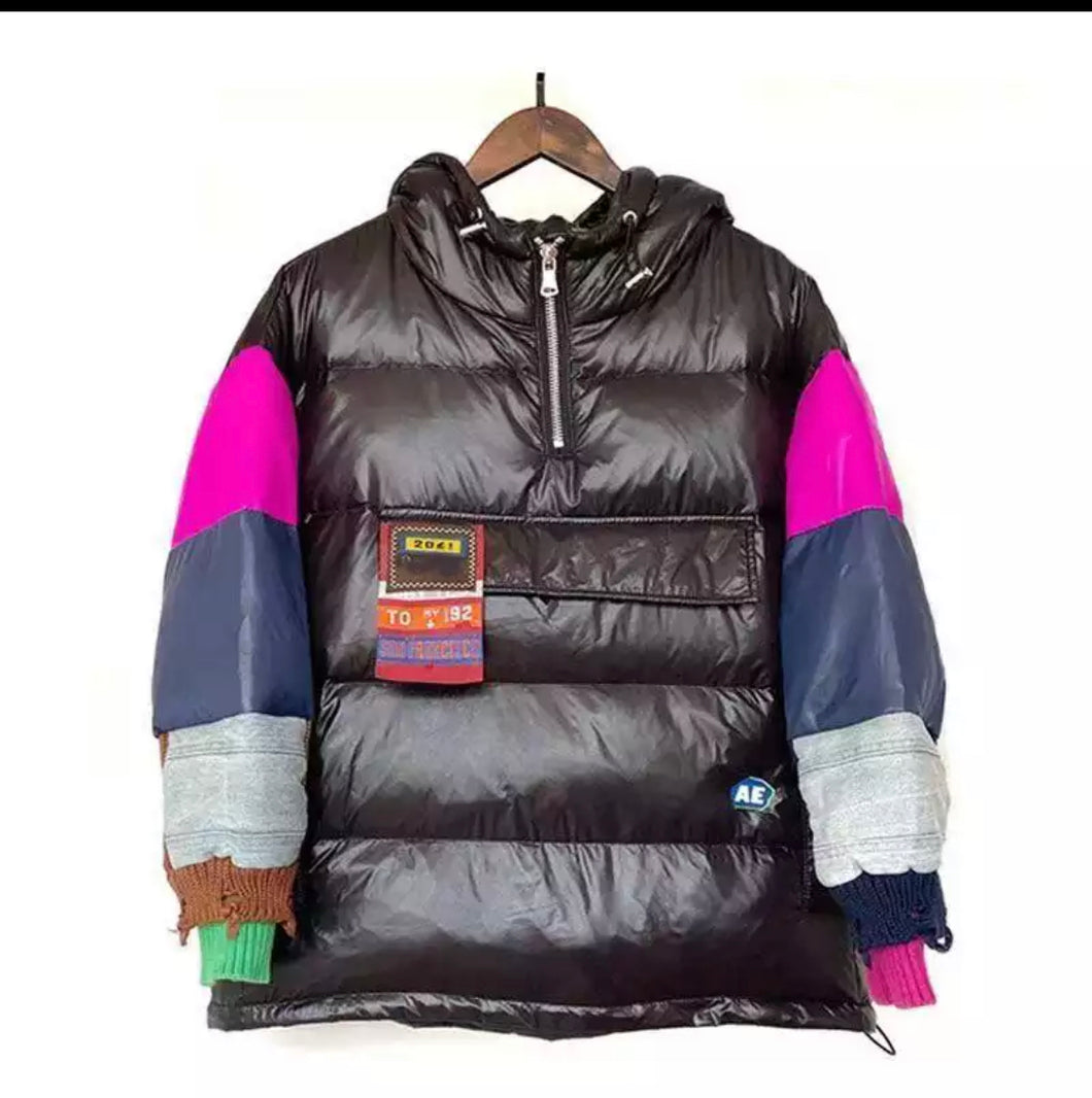 Mixed media down pullover